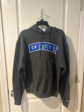 Champion Dark Gray Hoodie with Blue Kentucky Chest Graphic
